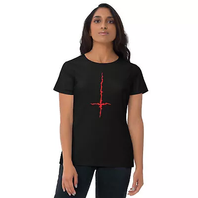 Red Melting Inverted Cross Black Metal Women's Short Sleeve Babydoll T-shirt • £28.45