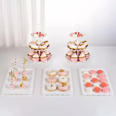 5 Piece Cake Stand Set With 2xLarge 3-Tier Cupcake Stands + 3X Appetizer Tray... • $36.09