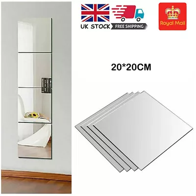 £9.54 • Buy Mirror Tiles Adhesive Wall Mounted Bathroom Kitchen Bedroom Self Stick On 20cm
