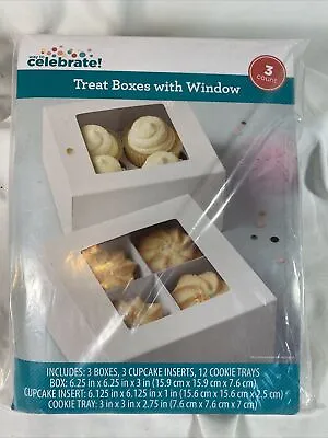 Celebrate Treat Boxes With Windows 6.25 X 6.25 X 3 Cakes &Cupcakes 3 Count • $10.99