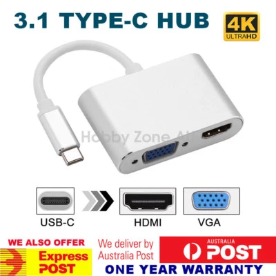$13.85 • Buy Type C 3.1 To 4K HDMI +VGA Port USB-C HUB Adapter Converter For MacBook IPad Pro