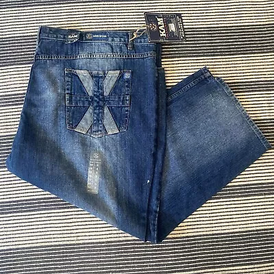 Kam Union Jack BNWT Vintage Deadstock Y2k Distressed Faded Wide Leg Jeans 58 60 • £49.99