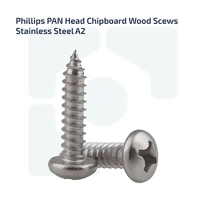 £1.85 • Buy Phillips Drive Pan Head Chipboard Wood Screws A2 Stainless Steel M3 M4 M5 M6 Uk
