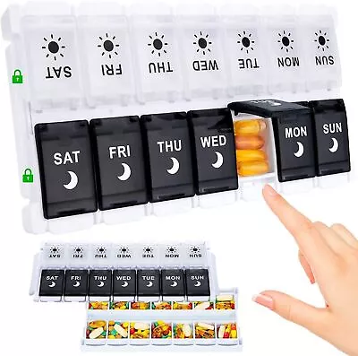 7 Day AM/PM Pill Organiser Box Medicine Tablet Dispenser Weekly Storage Case • £9.97