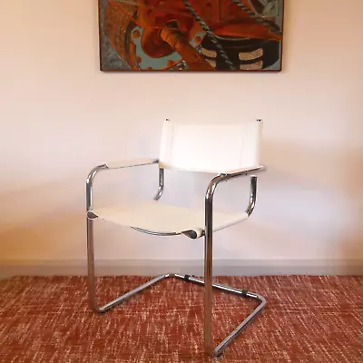 Mart Stam Marcel Breuer Bauhaus Style White Leather Chrome Cantilever Chair • £140