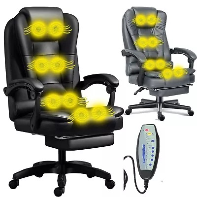 Office Chair Swivel Recliner Computer Desk Gaming Massage Chair Leather Footrest • £69.99