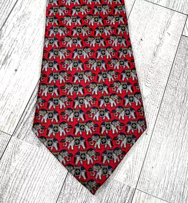 Mercedes High Fashion Hand Made Silk Necktie Elephant With Umbrella Red Gray 59L • $14.99