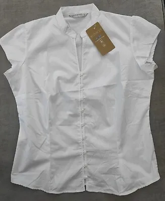 Kustom Kit Woman Blouse Mandarin Collar White  XL 16 New • £10