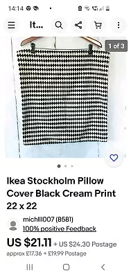 IKEA STOCKHOLM RARE Cushion Covers Squares 22x22  Sold Out X1 Black & Cream  • £9