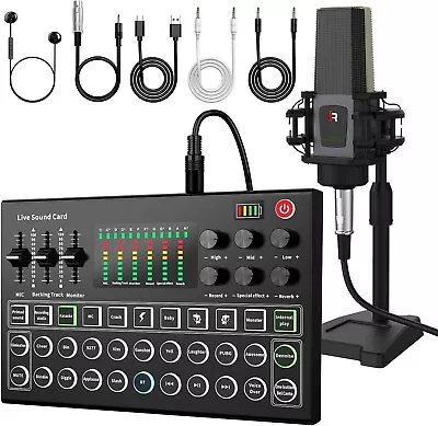 Podcast Equipment Bundle All-in-One Audio Interface DJ Mixer With Microphone • $69.99