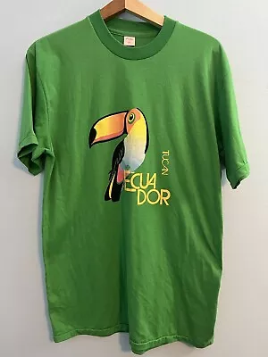 Vintage 90s Tucan T Shirt Graphic Ecuador Green Single Stitch Size XXL • $16