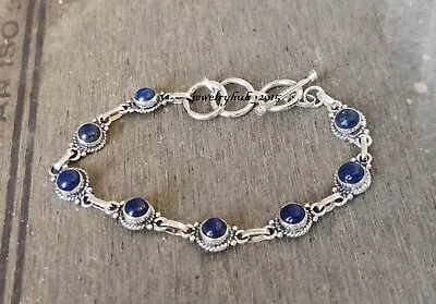 Lapis Lazuli Solid 925 Sterling Silver Round Gemstone Adjustable Bracelet SK1306 • $12.43