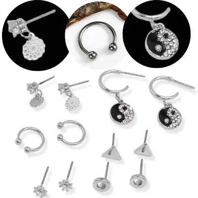 New 925 Sterling Silver Stud Earrings Cubic Zirconia Women Pack Backs Small Sets • £3.44