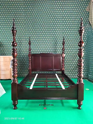 BESPOKE ~ 5'  Dark Mahogany Dutch Style Designer Four Poster Canopy Tester Bed  • $3082.88