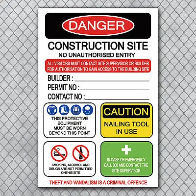 Owner Builder Construction Site Safety -- Various Sizes Sign & Sticker Options • $20.85