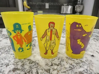 Vintage 1970s Ronald McDonald & Friends Yellow Plastic Cups Set/3 Grimace Ronald • $14.99