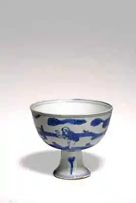 Rare Chinese Blue And White Figural Stem Cup (Ming Dynasty) 大明成化高足杯 • $2995