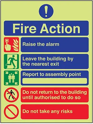 £8.94 • Buy Vsafety Glow In The Dark 5 Message Risks Fire Action Notice Sign - 150Mm X 200Mm