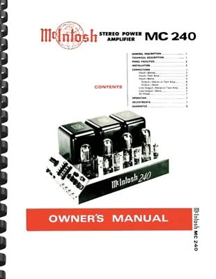 McIntosh MC 240 Amplifier 2-in-1 OWNER'S MANUAL And SERVICE MANUAL • $17.95