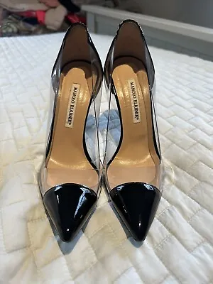 Manolo Blahnik Black Patent / Clear Heels Shoes 38 39 5 6 Saks Fifth Avenue • £150