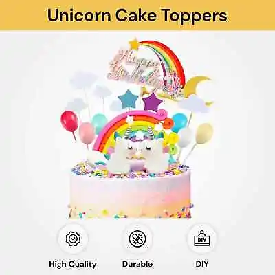 21Pcs Set Unicorn Cake Topper Kit Cloud Rainbow Happy Birthday Banner Decoration • $17.49