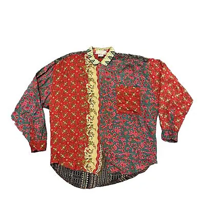 VTG Hippie Patchwork Multicolor Long Sleeve L Festival Shirt Size L? • $39.99