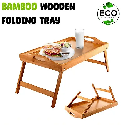 Bamboo Wooden Tray With Folding Legs Serving Breakfast Laptop Tray Table • £9.49