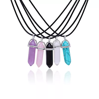 Natural Hexagonal Gemstone Pendant Quartz Crystal Point Necklace Healing Reiki • $2.18