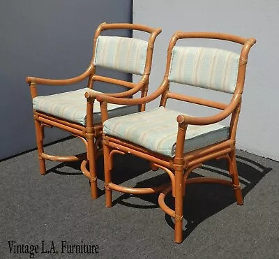 Vintage Coastal Sty Gervasoni Rattan Accent Chairs With Leather Straps - A Pair • $264