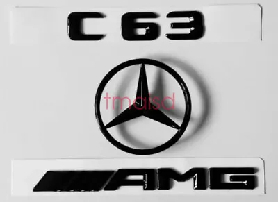 Mercedes C Class W204 08-14 Rear Boot Star+C63 AMG Badge Emblem Set Gloss Black • $39