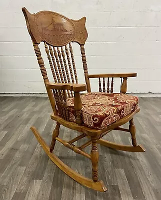 Vintage Pressed Back Ship In Water Rocking Chair Rocker • $399