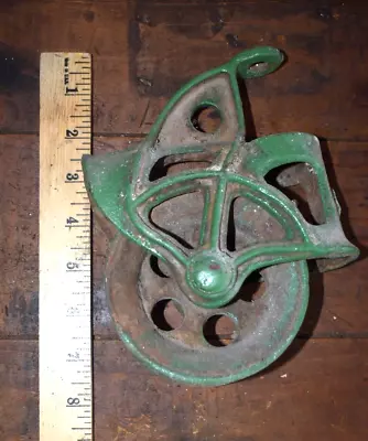 Antique Vintage Industrial Cast Iron Repurpose Pulley Cart WHEEL With BRACKET • $39.95