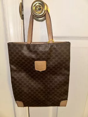 Vintage Celine Small Tote Bag/Leather/Brown Pattern/Macadam Bag • $75