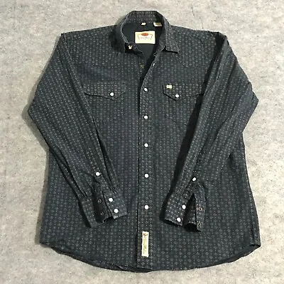 Larry Mahan Long Sleeve Pearl Snap Shirt Men's L Navy Blue Geomoetric • $18.04