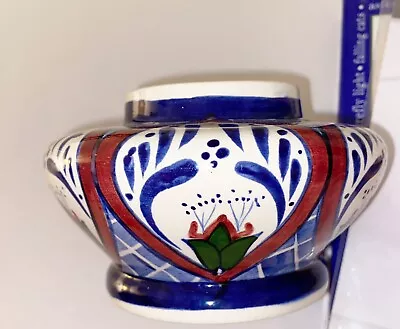 Mexican Blue Brown White Hand Painted Pottery Vase • $15