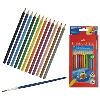 FABER CASTELL 12 Shades Water Colour Triangular Easy Grip Pencils + Free Brush • £6.99