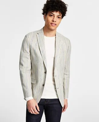 Bar III Men's Slim-Fit Striped Suit Jacket Blue Cream 44R • $28