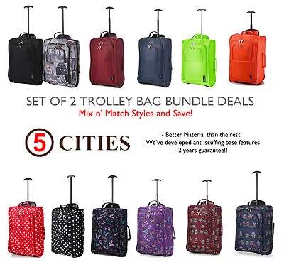 Set Of 2/Twin Easyjet Ryanair Carry On Trolley Cabin Bag Hand Luggage Suitcases • £37.99