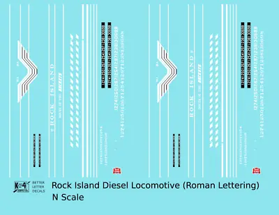 K4 N Scale Decals Rock Island Diesel Locomotive White Roman Lettering • $7.45