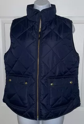 J. Crew Women’s Sz MEDIUM Blue Lined Puffer Vest Double Pockets EUC AP678 • $14.99