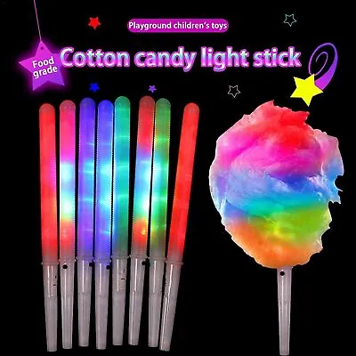 100X LED Cotton Candy Floss Glow Sticks Light Flashing Stick Cone Kids Party Fun • £2.99