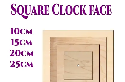 Wooden Wall Square Clock Face Craft Blanks 8mm Centre Hole Natural Wood Not MDF • £7.99