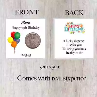 Personalised Lucky Sixpence 75th Birthday Token - Gift - Balloon Design • £2.49