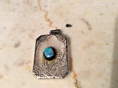 Camphor Glass Silver Pendant W Opal • $85