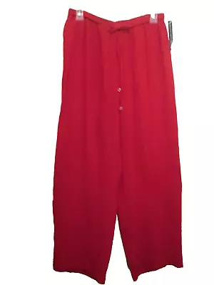 Amanda Smith Petites Pure Silk Pants Red High Rise Elastic & Drawstring Waist PL • $17.95