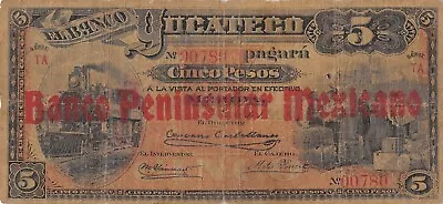 Mexico / Yucatecan  5  Pesos  1902  Series  TA   Circulated Banknote Co4 • $65