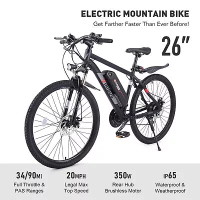 21-Speed Electric Mountain EBike 350W Bicycle 48V Motor Battery Shimano USB Port • $486.16