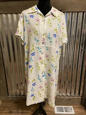 Vintage Real Comfort Women’s Plus 16 Linen Dress Button Up Floral Print • $33.95