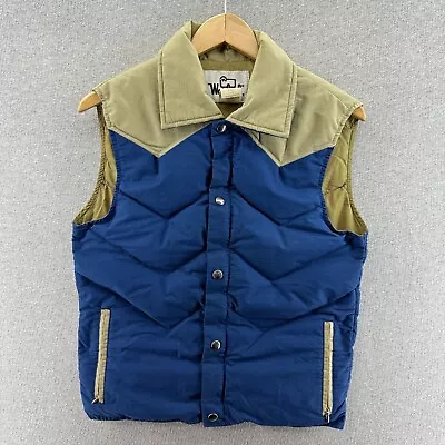 Vintage Woolrich Mens Vest Blue Small Snap Down Fill Collar Puffer Casual • $23.90