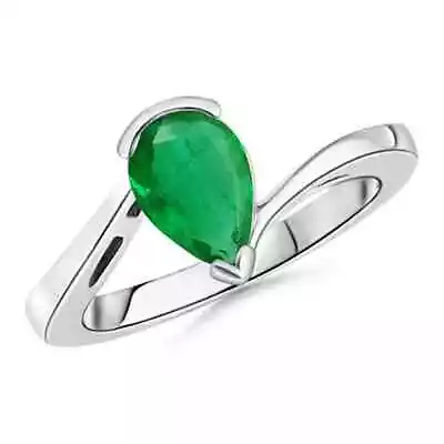 ANGARA Solitaire Pear-Shaped Emerald Bypass Ring For Women In 14K Solid Gold • $2559.92